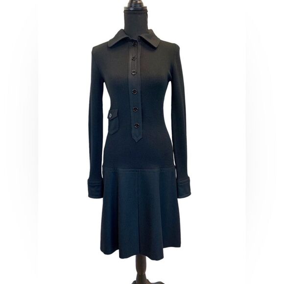 AKRIS Punto black ribbed knit long sleeve pleated wool dress Sz 4 NWOT - Picture 14 of 14